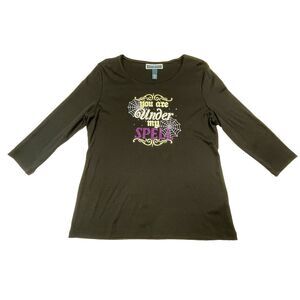 Halloween Women's Shirt Black Gold Purple Glitter Rhinestones Karen Scott Size L